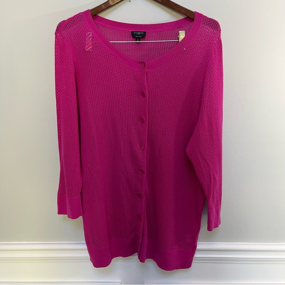 Talbot’s Pima Cotton Fuschia Open-Knit Cardigan Size 1X